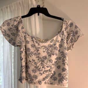 Monteau Womens Blue Floral Print Smocked Top Blouse Size XL